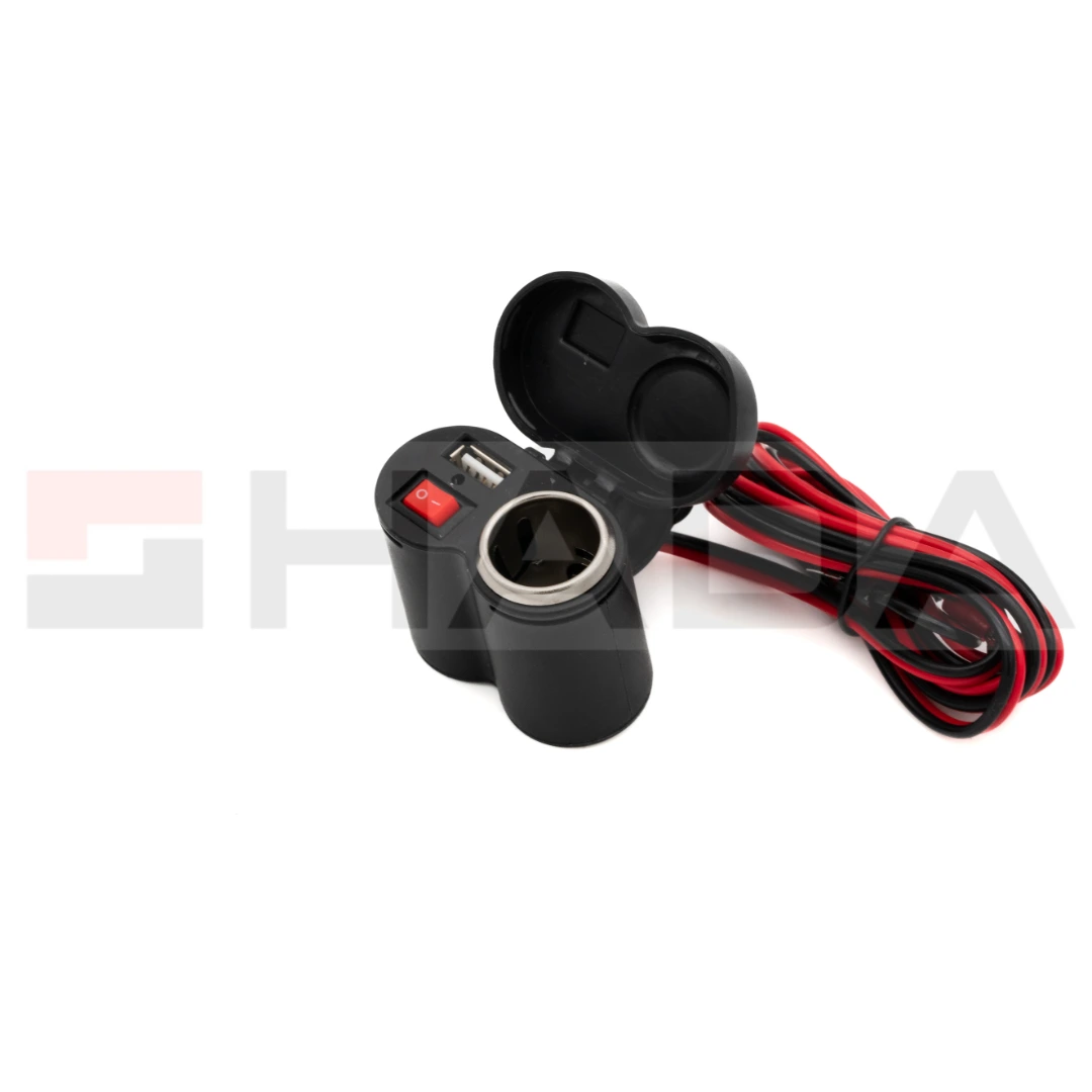 CARGADOR DE CELULAR PARA MOTO CON ENCENDEDOR Y BOTON DE APAGAR, SOPORTE A MANUBRIO（ INGRESO: 5-32V,SALIDA: 3-12V, 18W)