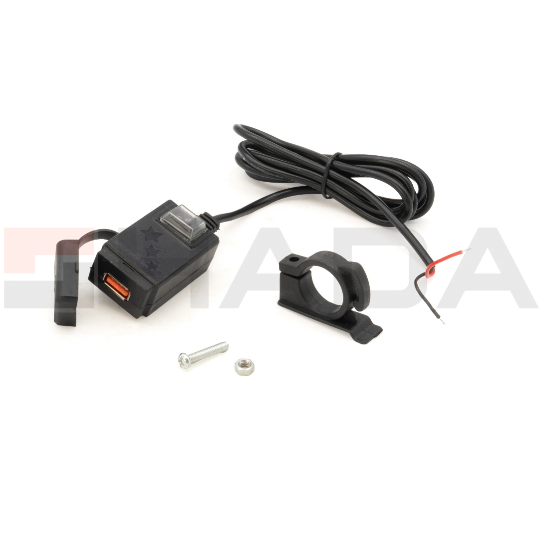CARGADOR DE CELU. USB-A,QC3.0,BOTON APAGAR, SOPORTE A ESPEJO Y MANUBRIO